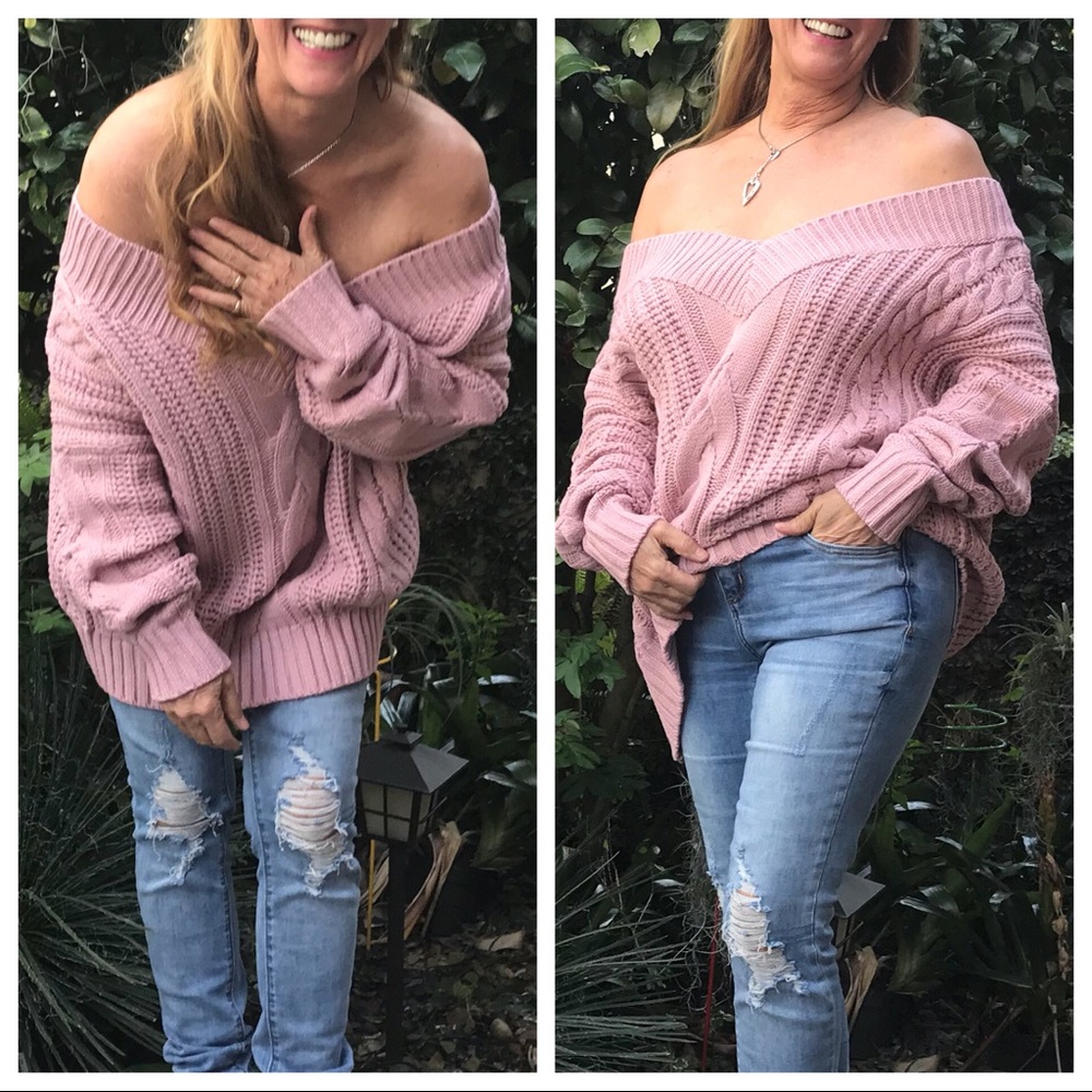 Found My Mojo! Mauve Off-Shoulder V-Neck Sweater - Picture 6 of 8